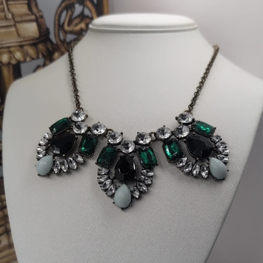 J. Crew Green and Black Ornate Necklace